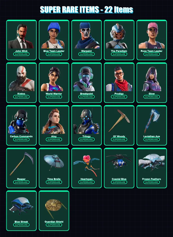 [PC/PSN] | John Wick | Blue Team Leader | Warpaint | The Paradigm | Rose Team Leader | 376 skin | 300 pickaxe | 196 emote | 211 glider | Lv2533