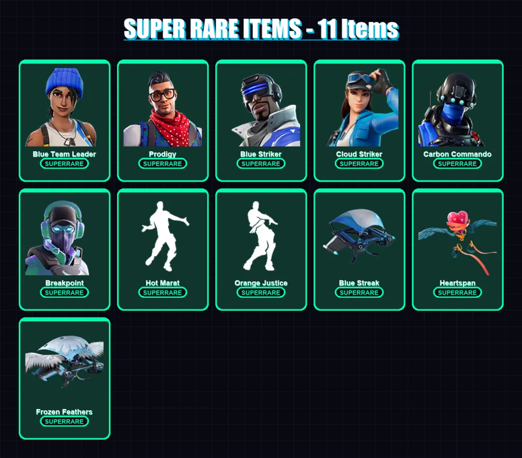 [PC/XBOX] | Blue Team Leader | Prodigy | Blue Striker | Cloud Striker | Carbon Commando | 112 skin | 115 pickaxe | 88 emote | 111 glider | Lv2195