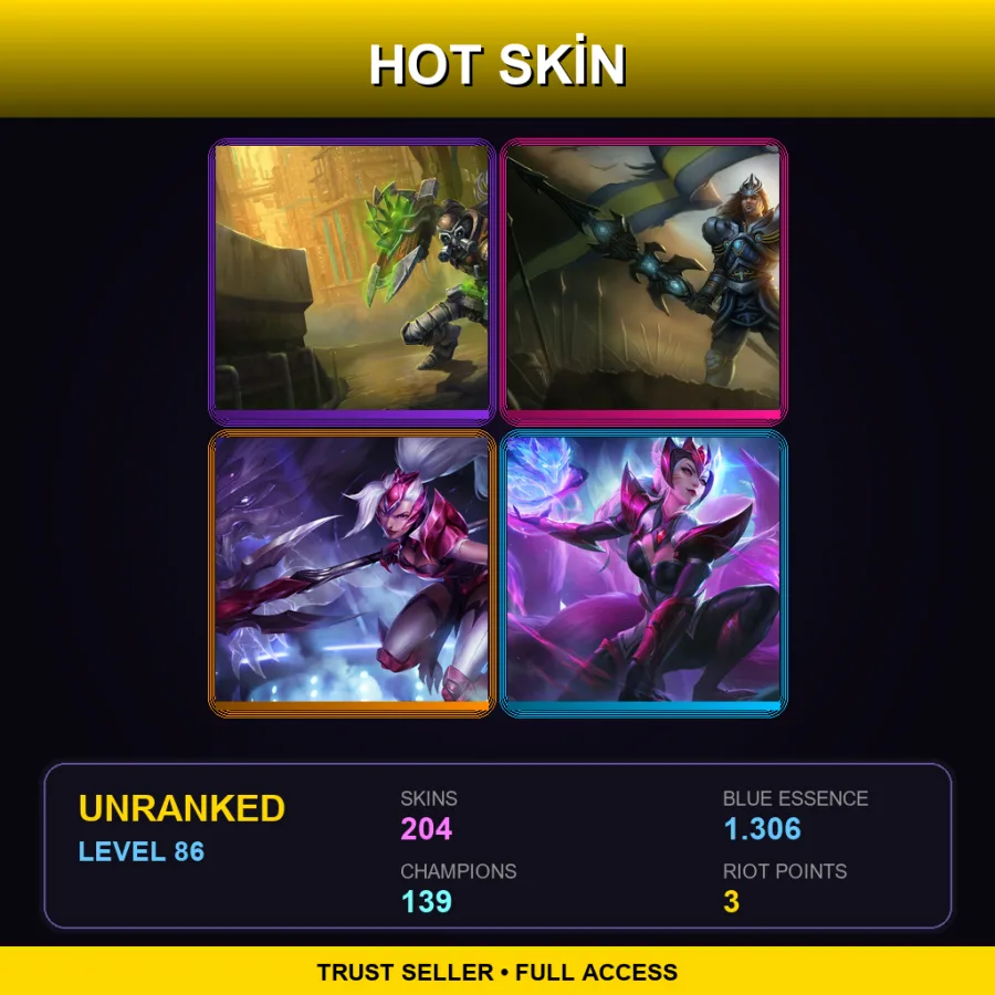 TW | Hextech Singed | Victorious Jarvan IV | Challenger Nidalee | Challenger Ahri | 204 Skin | 139 Champ | Lv86