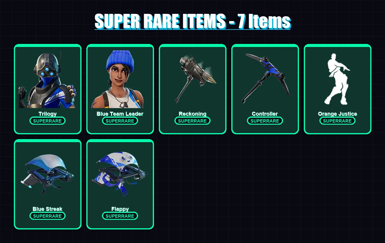 [PS4/PS5/XBOX/PC] | Trilogy | Blue Team Leader | Omega | Drift | Zenith | 27 skin | 25 pickaxe | 32 emote | 37 glider | Lv607