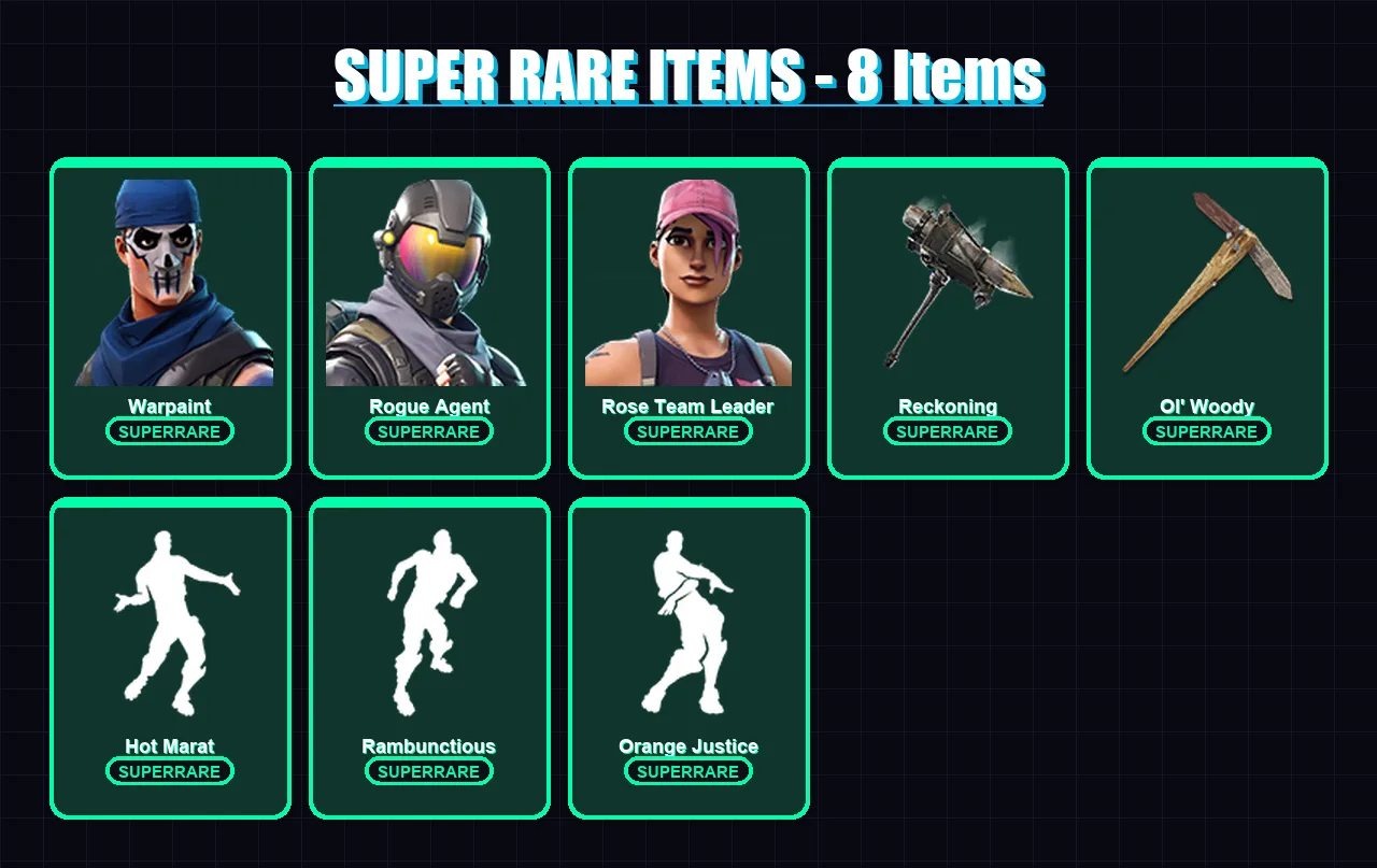 [PC/XBOX/PSN] | Warpaint | Rogue Agent | Rose Team Leader | Drift | The Prisoner | 38 skin | 27 pickaxe | 45 emote | 36 glider | Lv487