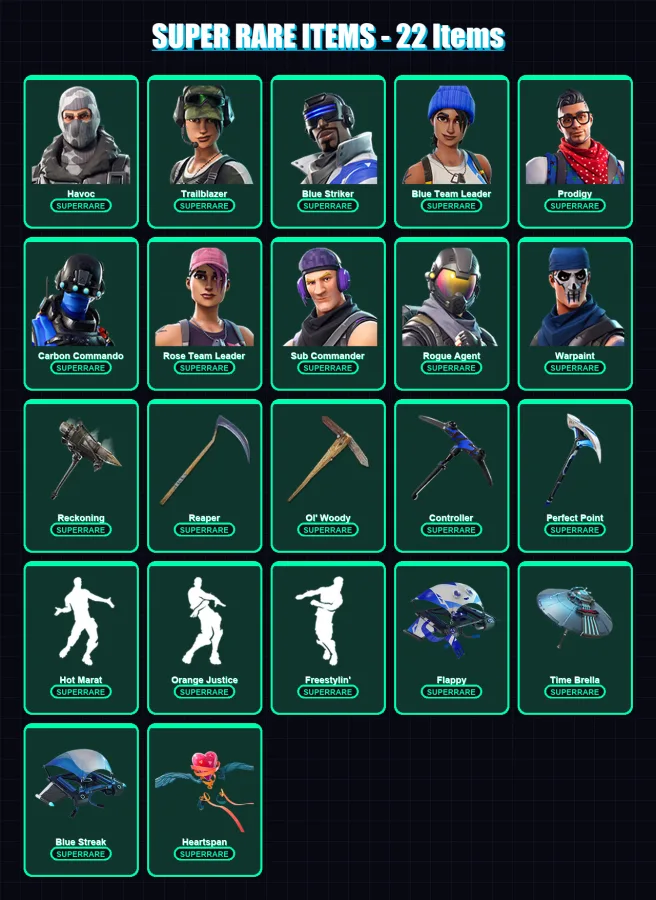 [PC/XBOX/PSN] | Havoc | Trailblazer | Blue Striker | Blue Team Leader | Prodigy | 150 skin | 133 pickaxe | 106 emote | 114 glider | Lv1527
