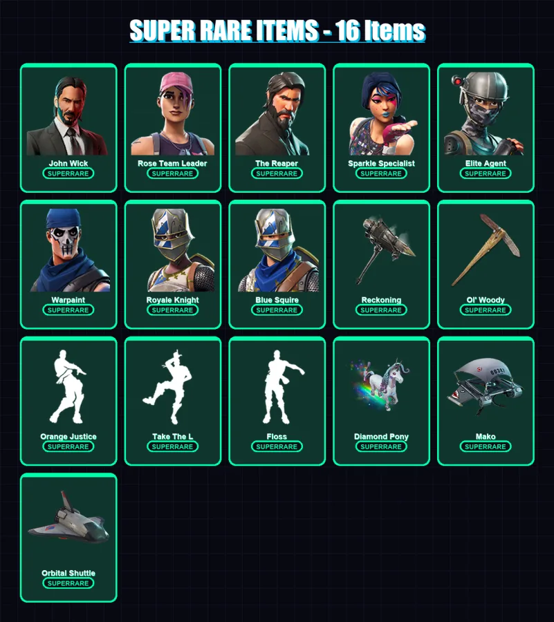 [PC/XBOX/PSN] | John Wick | Rose Team Leader | The Reaper | Sparkle Specialist | Elite Agent | 101 skin | 93 pickaxe | 85 emote | 97 glider | Lv886