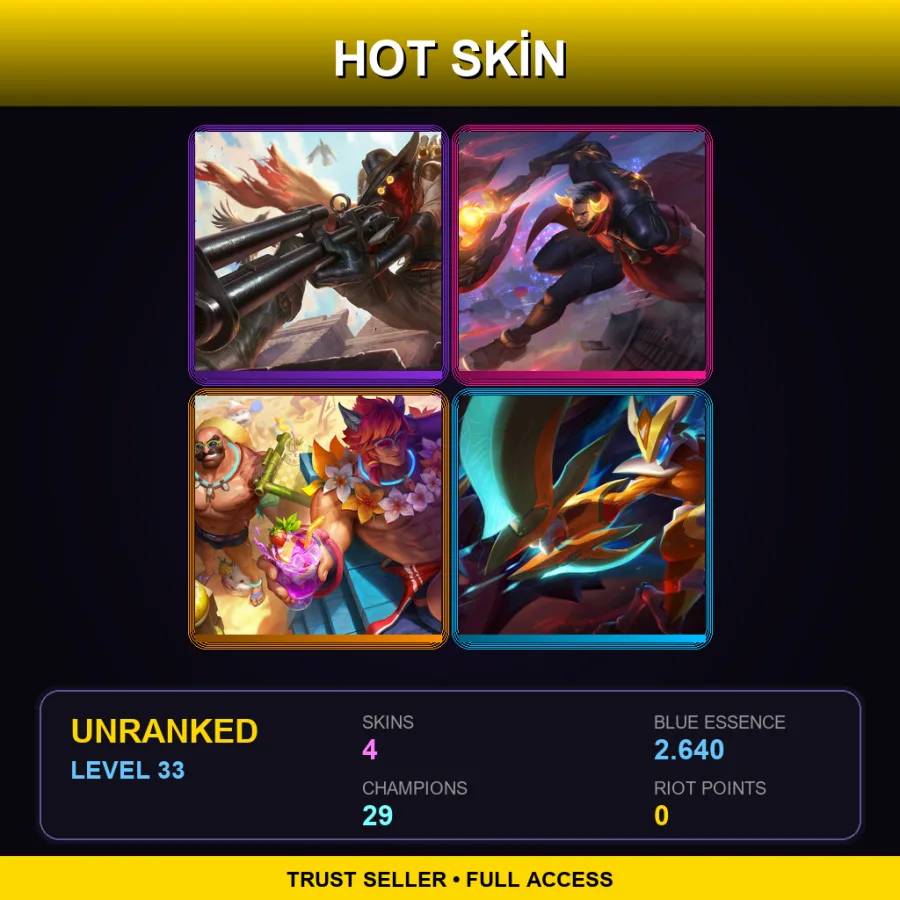 NA | Lv33 | Unranked | 4 Skin | 29 Champ