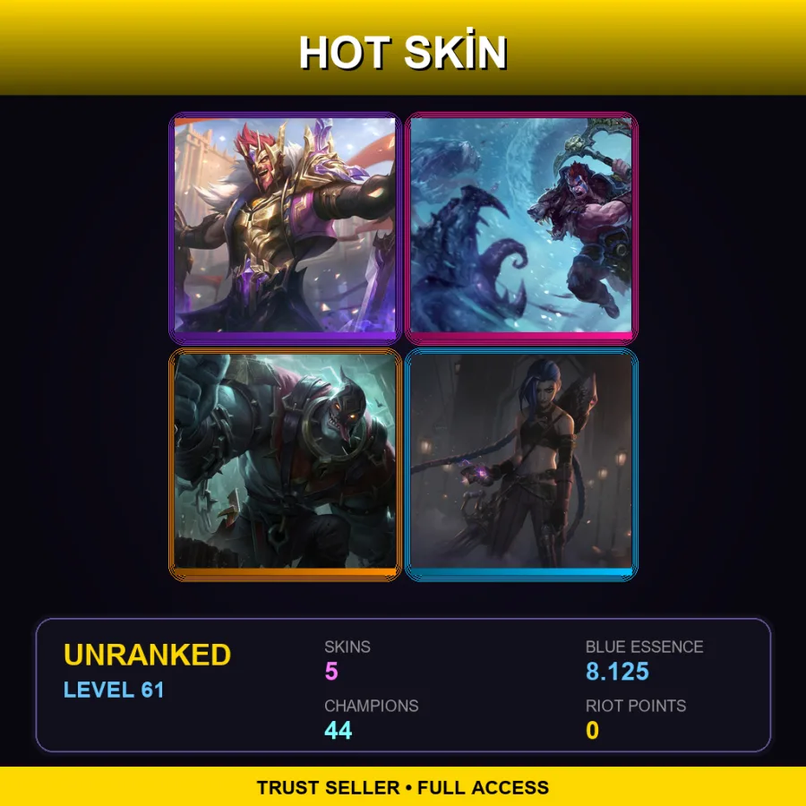 EUW | Lv61 | Unranked | 5 Skin | 44 Champ — LoL account