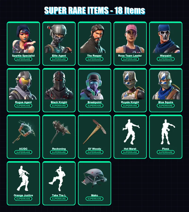 [PC/XBOX/PSN] | Sparkle Specialist | Elite Agent | The Reaper | Rose Team Leader | Warpaint | 170 skin | 135 pickaxe | 194 emote | 107 glider | Lv21