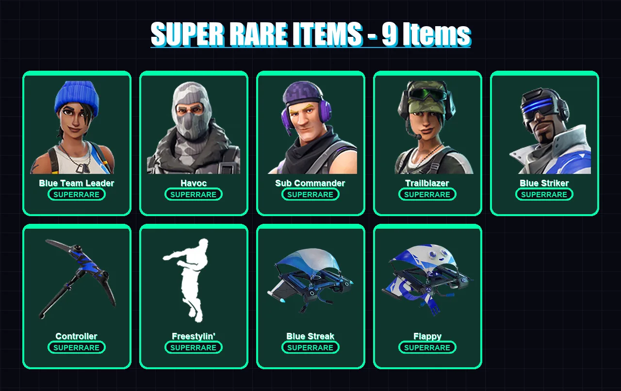 [PS4/PS5/XBOX/PC] | Blue Team Leader | Havoc | Sub Commander | Trailblazer | Blue Striker | 6 skin | 5 pickaxe | 3 emote | 6 glider | Lv71