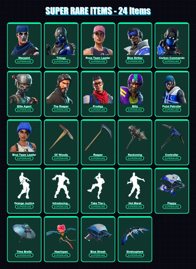 [PS4/PS5/XBOX/PC] | Warpaint | Trilogy | Rose Team Leader | Blue Striker | Carbon Commando | 74 skin | 63 pickaxe | 76 emote | 72 glider | Lv1045 — Fortnite account