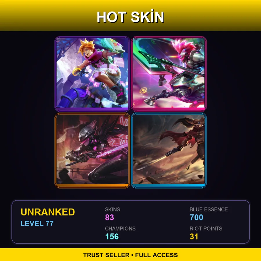 EUW | Arcade Ezreal | Arcade Hecarim | PROJECT: Fiora | High Noon Yasuo | 83 Skin | 156 Champ | Lv77
