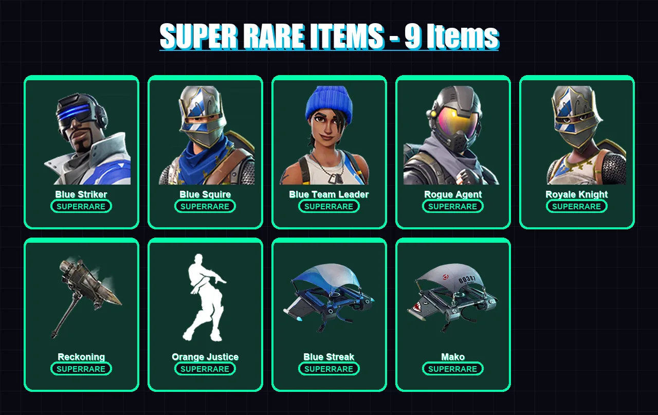 [SWITCH/XBOX/PC] | Blue Striker | Blue Squire | Blue Team Leader | Rogue Agent | Royale Knight | 20 skin | 13 pickaxe | 22 emote | 20 glider | Lv316
