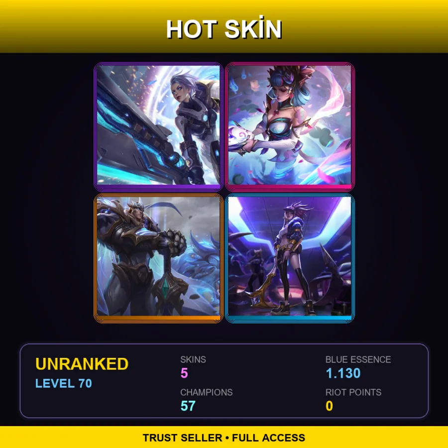 LAN | Lv70 | Unranked | 5 Skin | 57 Champ — LoL account