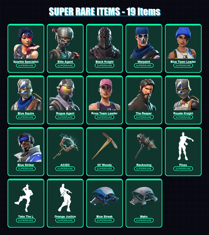[PC/XBOX] | Sparkle Specialist | Elite Agent | Black Knight | Warpaint | Blue Team Leader | 69 skin | 52 pickaxe | 71 emote | 65 glider | Lv712