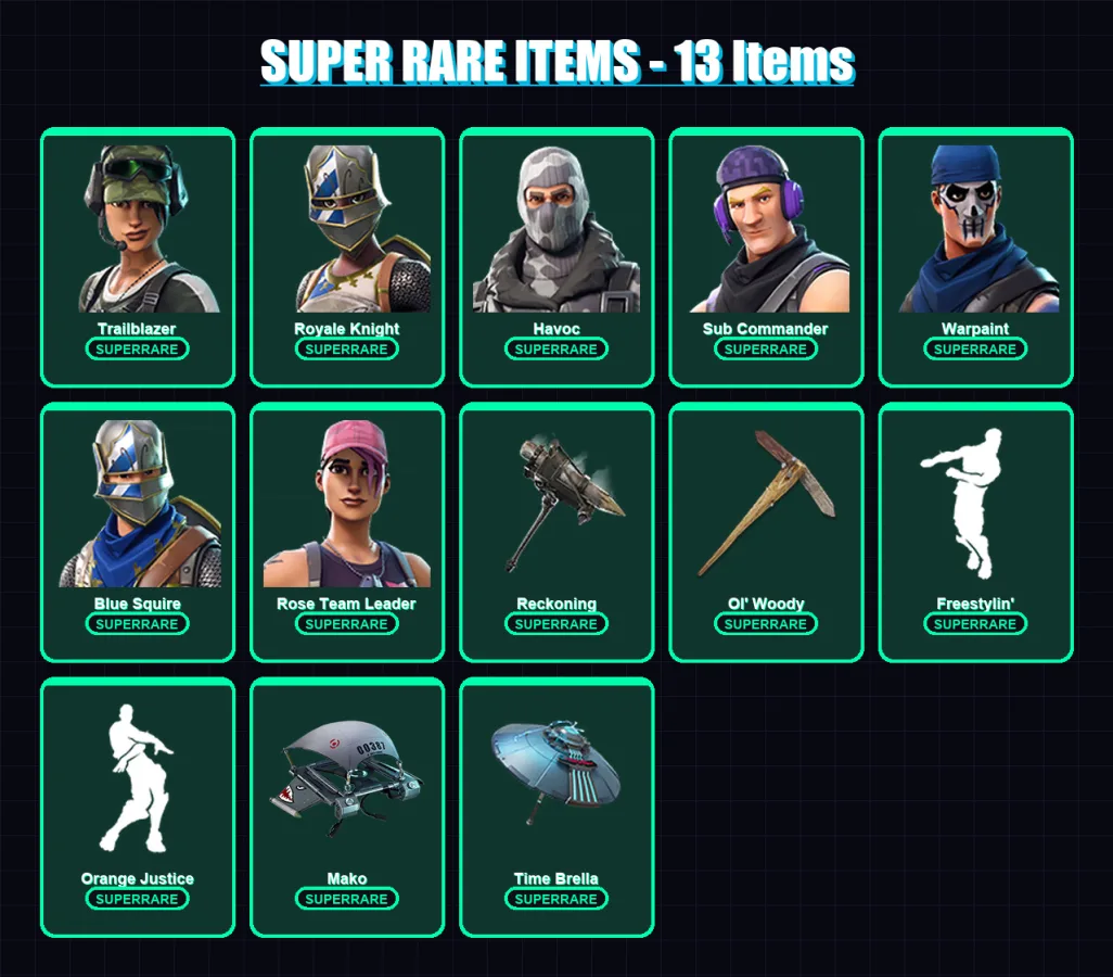 [PS4/PS5/XBOX/PC] | Trailblazer | Royale Knight | Havoc | Sub Commander | Warpaint | 46 skin | 57 pickaxe | 49 emote | 53 glider | Lv746