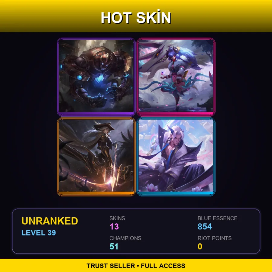 EUNE | Lv39 | Unranked | 13 Skin | 51 Champ — LoL account