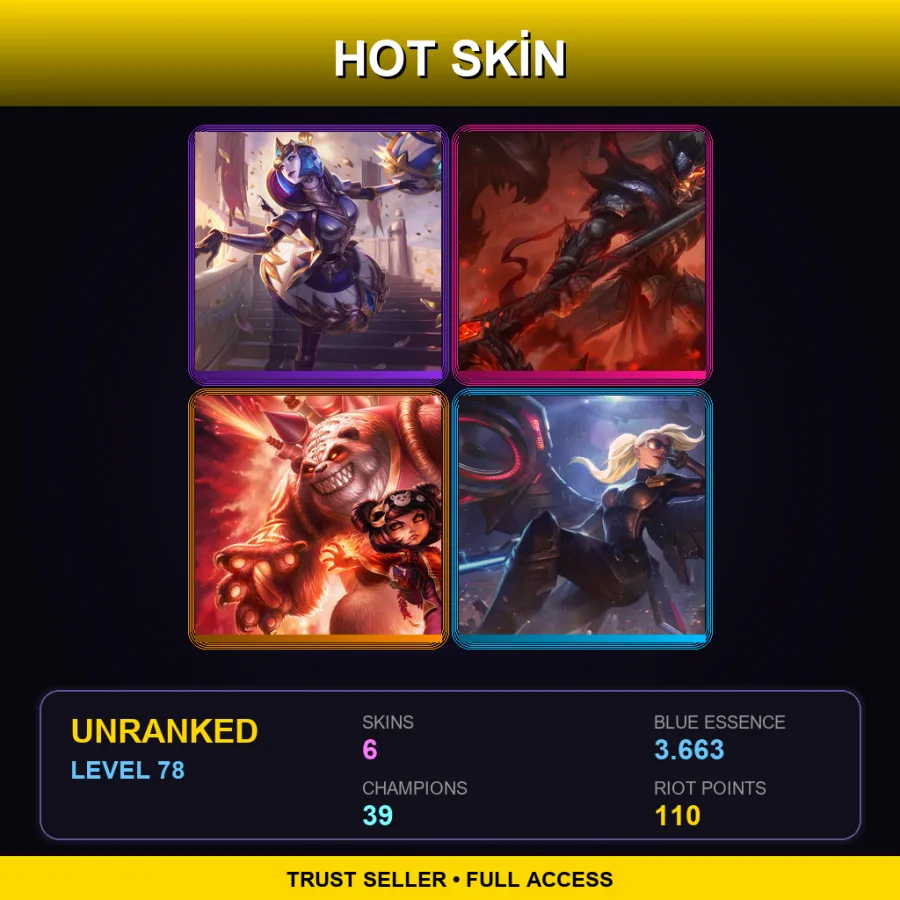 EUW | Lv78 | Unranked | 6 Skin | 39 Champ