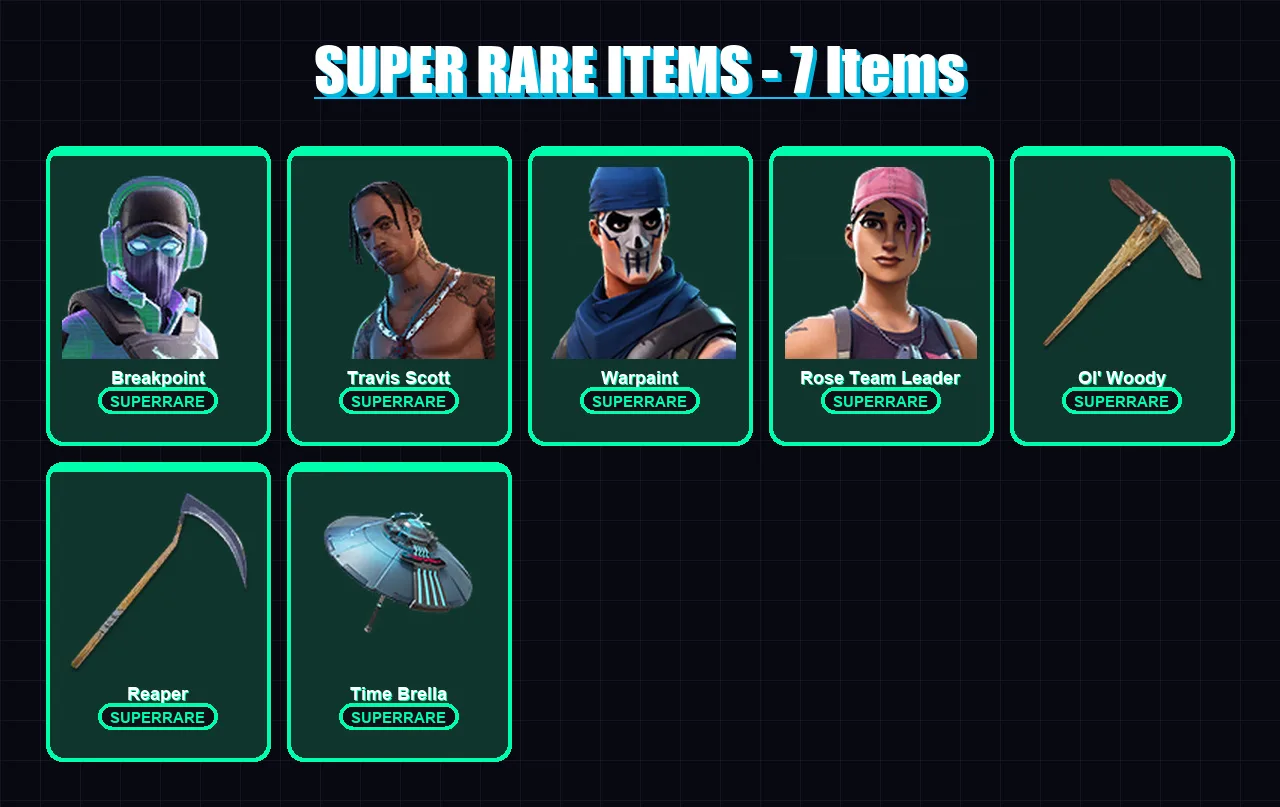 [PC] | Breakpoint | Travis Scott | Warpaint | Rose Team Leader | Menace | 168 skin | 235 pickaxe | 190 emote | 192 glider | Lv3048