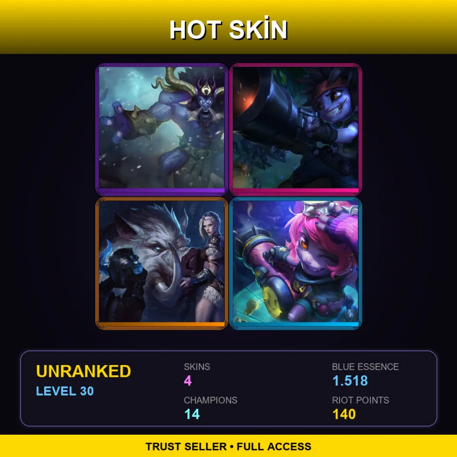 EUW | Lv30 | Unranked | 4 Skin | 14 Champ