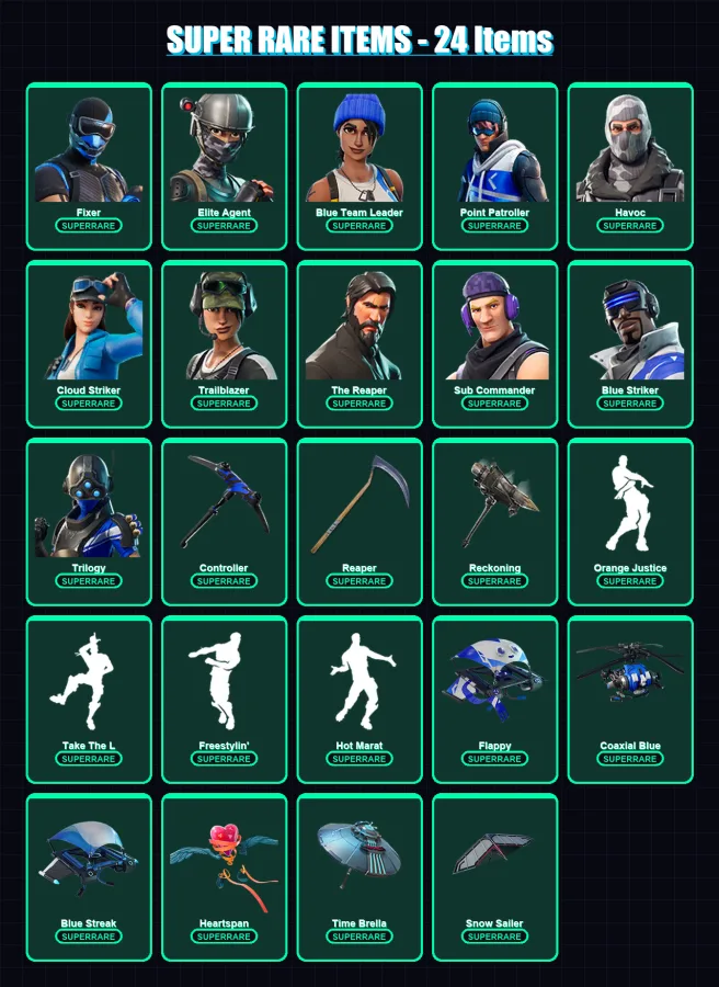 [PS4/PS5/XBOX/PC] | Fixer | Elite Agent | Blue Team Leader | Point Patroller | Havoc | 135 skin | 115 pickaxe | 112 emote | 122 glider | Lv1599
