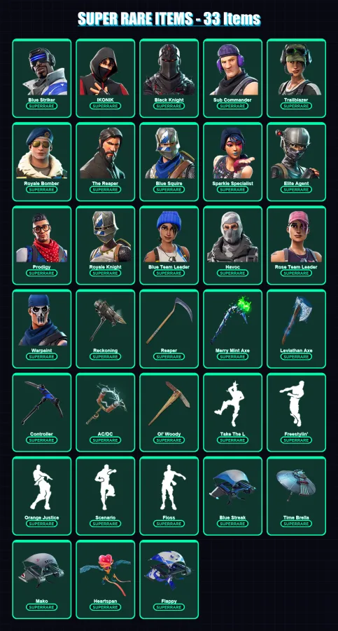 [PC/XBOX] | Blue Striker | IKONIK | Black Knight | Sub Commander | Trailblazer | 189 skin | 169 pickaxe | 155 emote | 136 glider | Lv2687