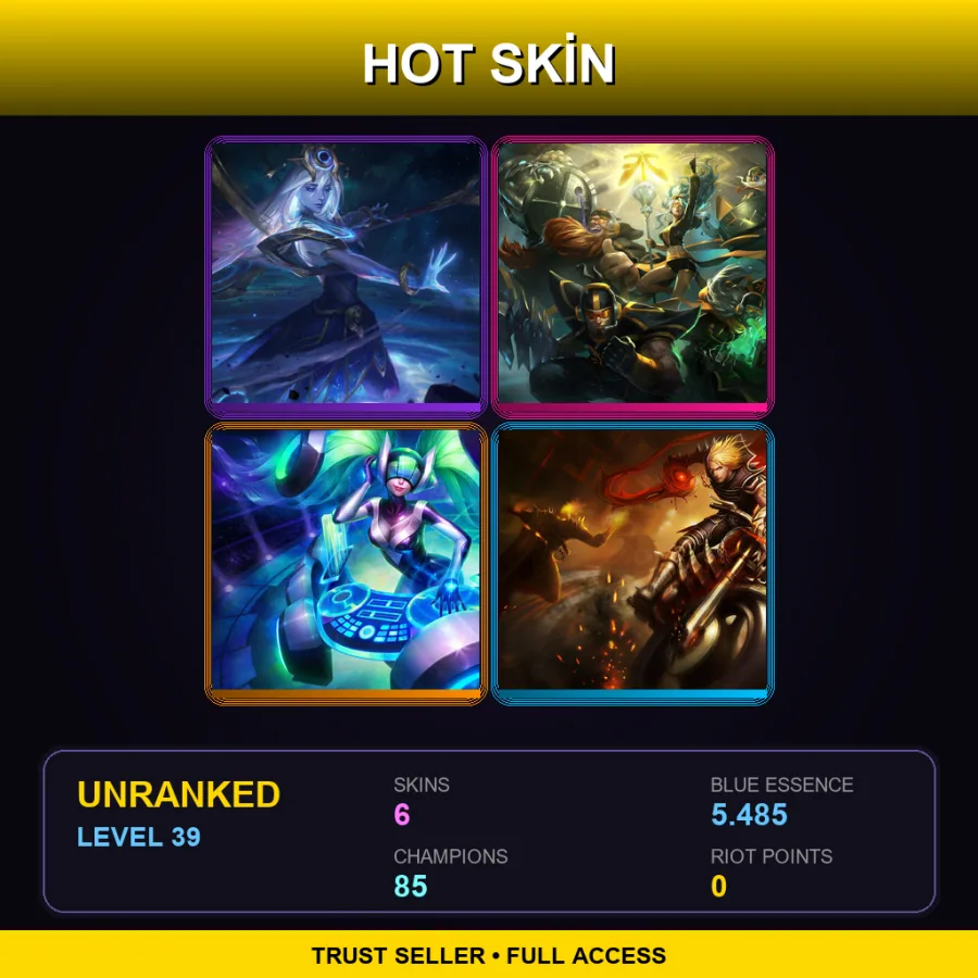 LAN | Cosmic Lux | Fnatic Gragas | DJ Sona | Vandal Vladimir | 6 Skin | 85 Champ | Lv39