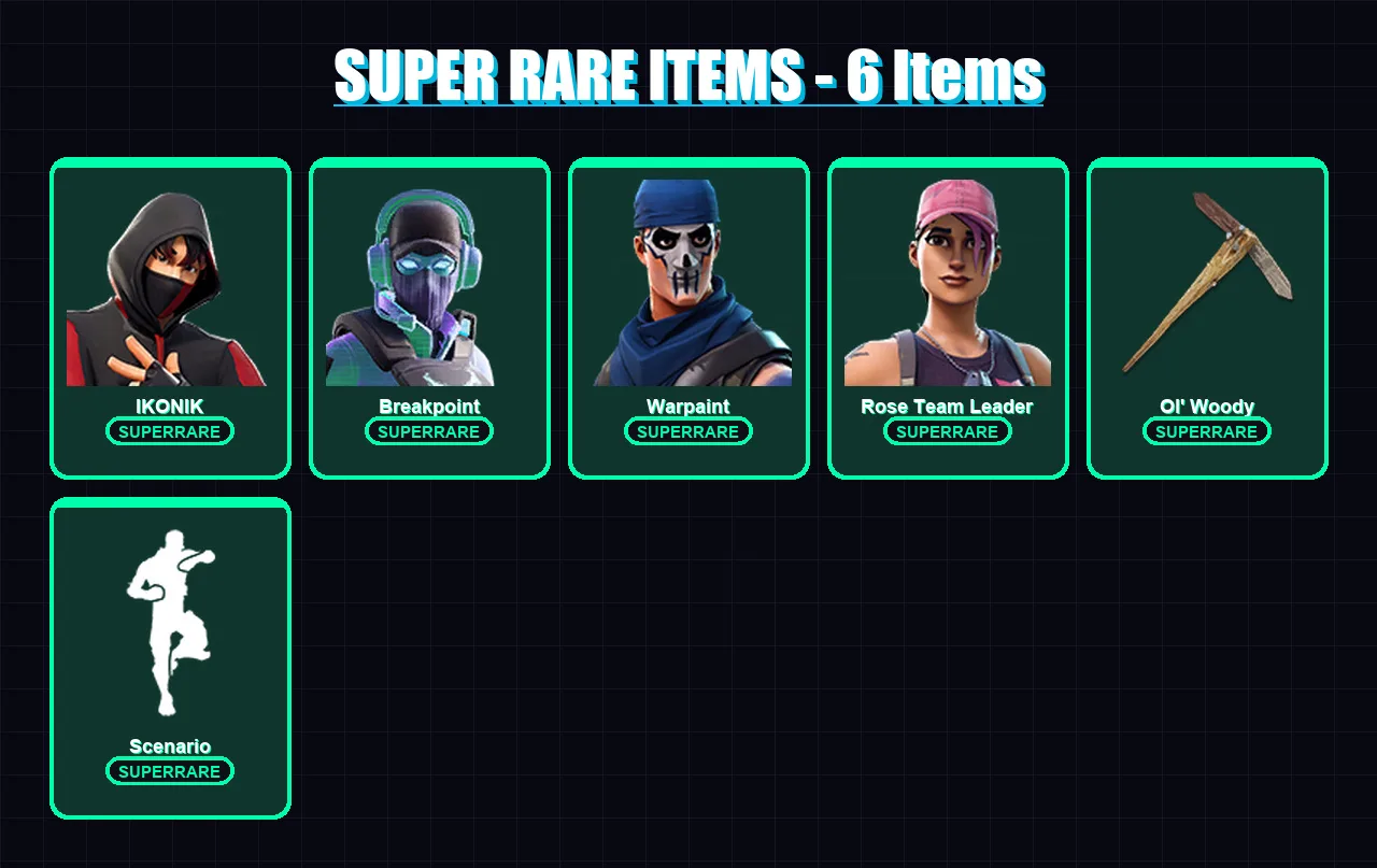 [PC/XBOX/PSN] | IKONIK | Breakpoint | Warpaint | Rose Team Leader | Lynx | 38 skin | 37 pickaxe | 65 emote | 41 glider | Lv510