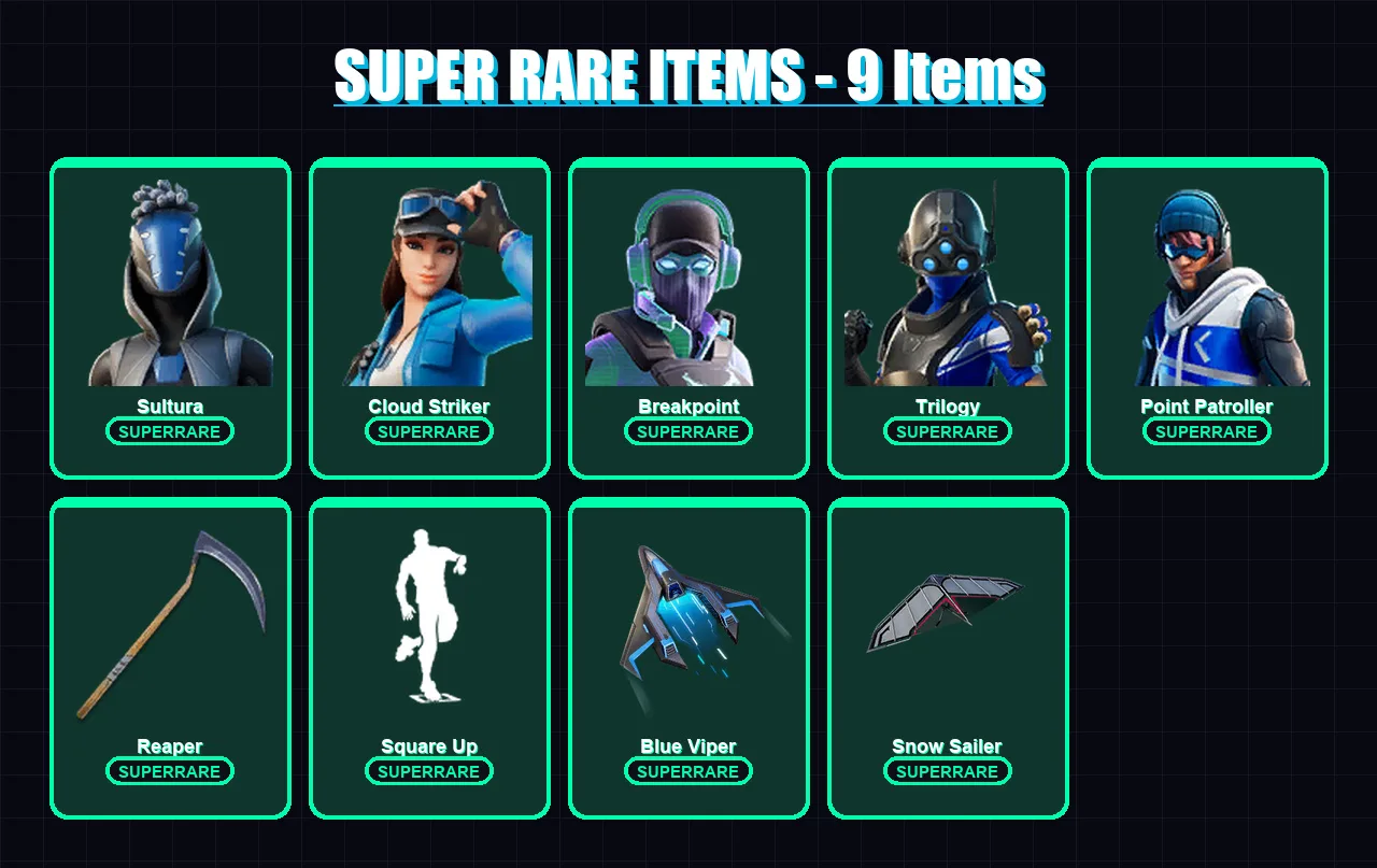 [PS4/PS5/XBOX/PC] | Sultura | Cloud Striker | Breakpoint | Trilogy | Point Patroller | 100 skin | 136 pickaxe | 124 emote | 100 glider | Lv1843 — Fortnite account