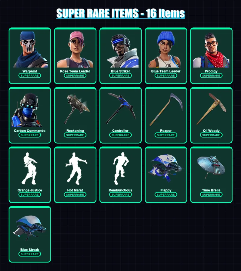 [PC/XBOX/PSN] | Warpaint | Rose Team Leader | Blue Striker | Blue Team Leader | Prodigy | 93 skin | 55 pickaxe | 75 emote | 55 glider | Lv573 — Fortnite account