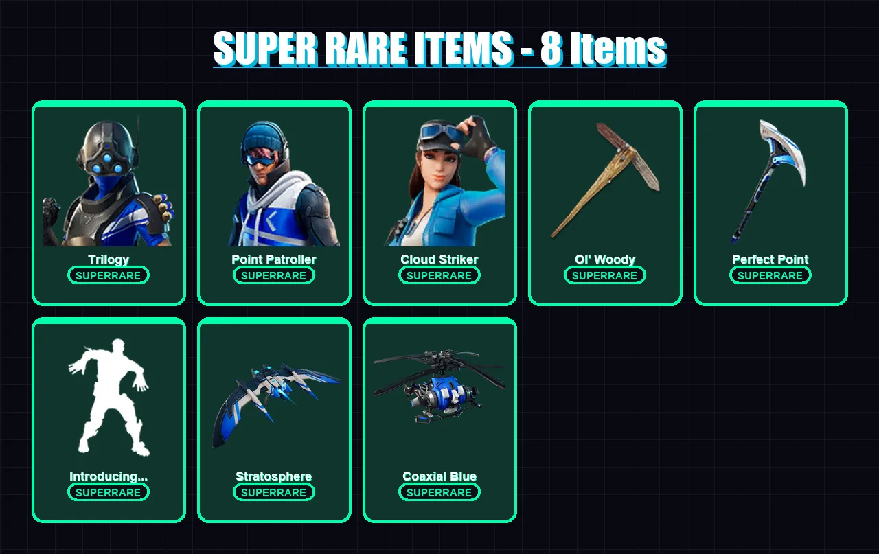 [PS4/PS5/XBOX/PC] | Trilogy | Point Patroller | Cloud Striker | Hairpin | Dueling Dragons Jackie | 14 skin | 53 pickaxe | 26 emote | 26 glider | Lv2