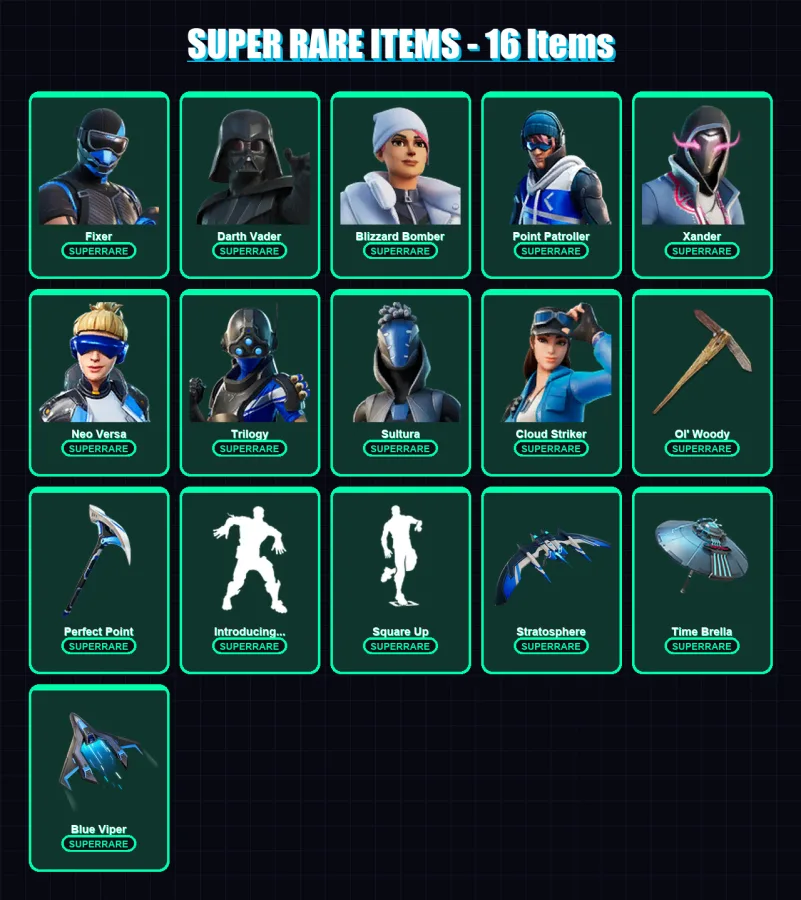 [PS4/PS5/XBOX/PC] | Fixer | Darth Vader | Blizzard Bomber | Point Patroller | Xander | 136 skin | 240 pickaxe | 146 emote | 194 glider | Lv3695