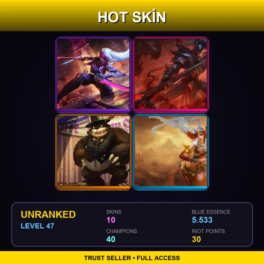 BR | Lv47 | Unranked | 10 Skin | 40 Champ — LoL account