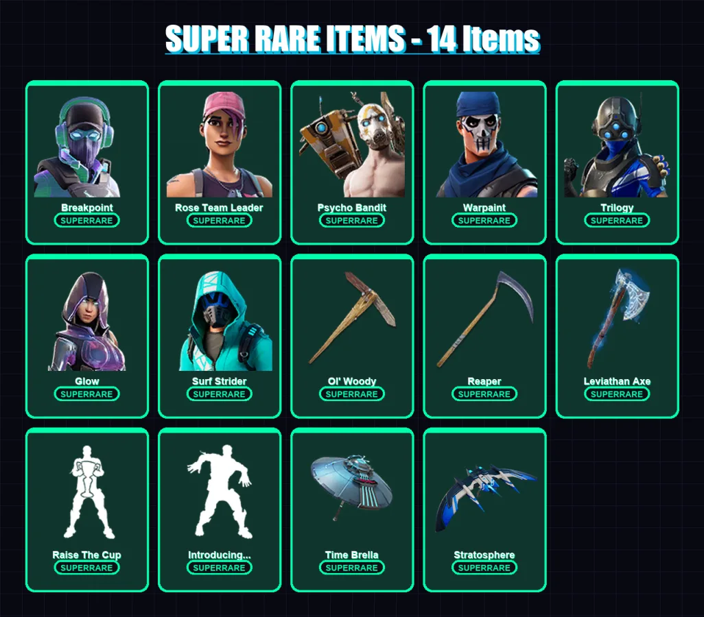 [PC/XBOX/PSN] | Breakpoint | Rose Team Leader | Psycho Bandit | Warpaint | Trilogy | 143 skin | 144 pickaxe | 107 emote | 117 glider | Lv2071