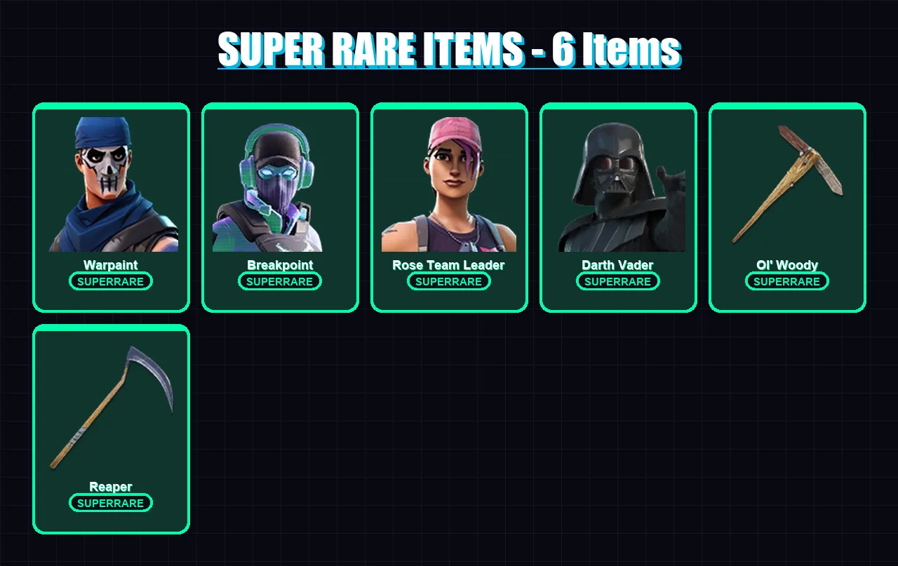 [PC/XBOX] | Warpaint | Breakpoint | Rose Team Leader | Darth Vader | Sorana | 108 skin | 103 pickaxe | 108 emote | 94 glider | Lv1465