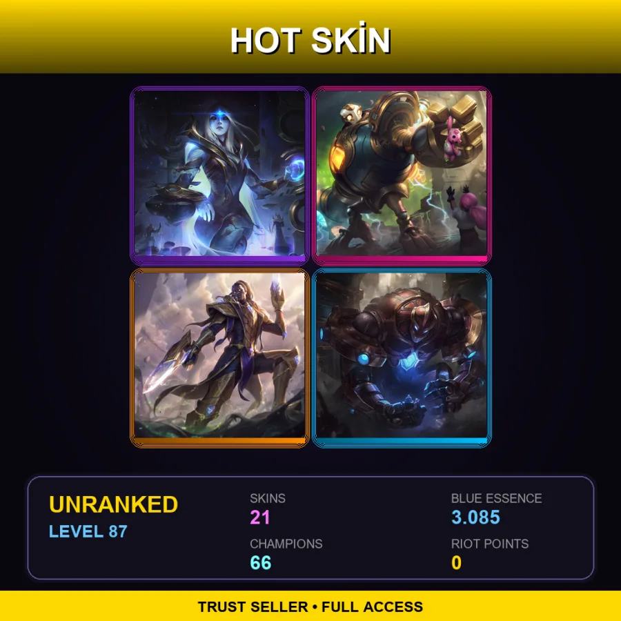 LAN | Lv87 | Unranked | 21 Skin | 66 Champ — LoL account