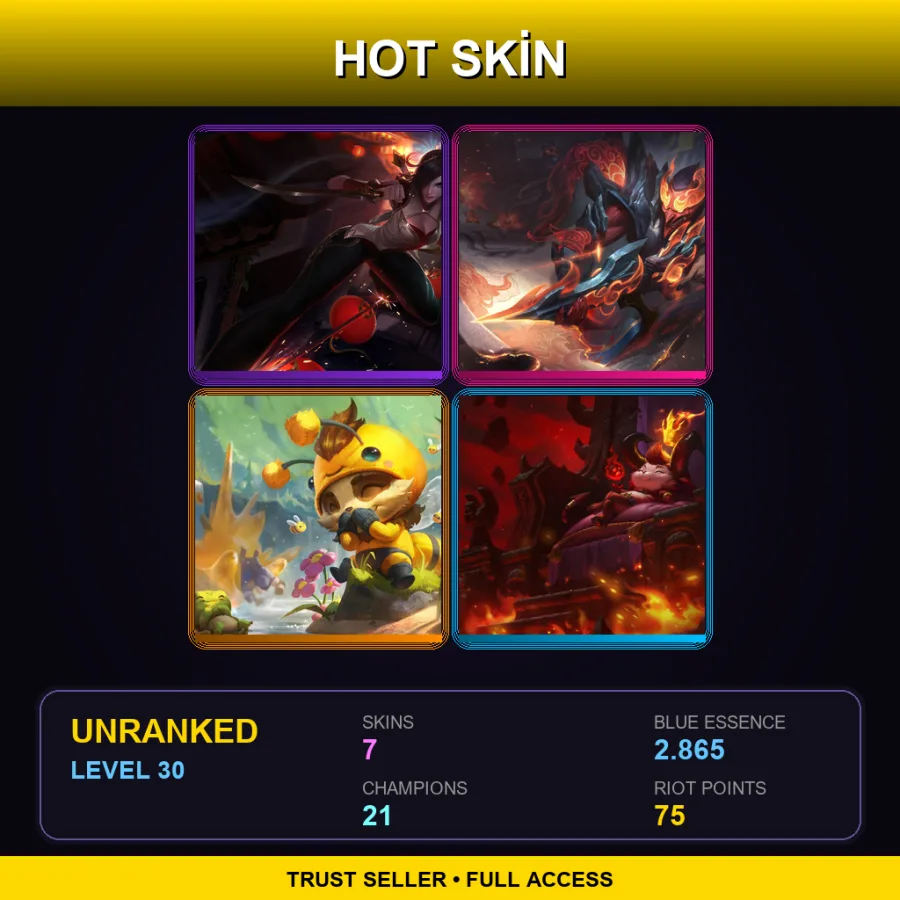 EUW | Lv30 | Unranked | 7 Skin | 21 Champ — LoL account