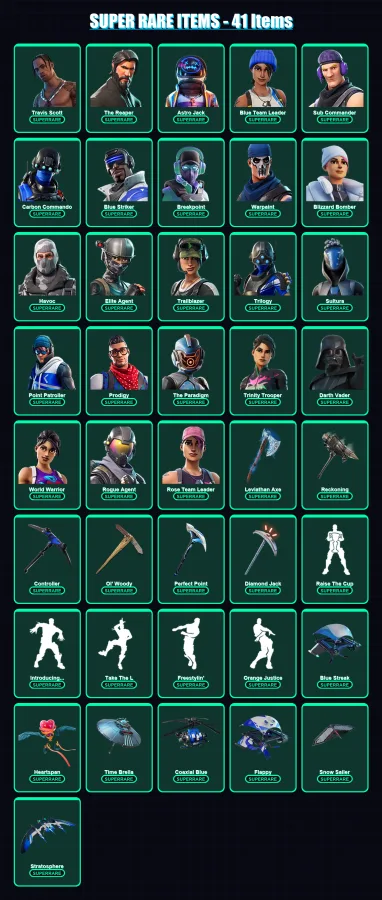 [PC/XBOX] | Travis Scott | The Reaper | Astro Jack | Blue Team Leader | Sub Commander | 478 skin | 369 pickaxe | 389 emote | 267 glider | Lv4219