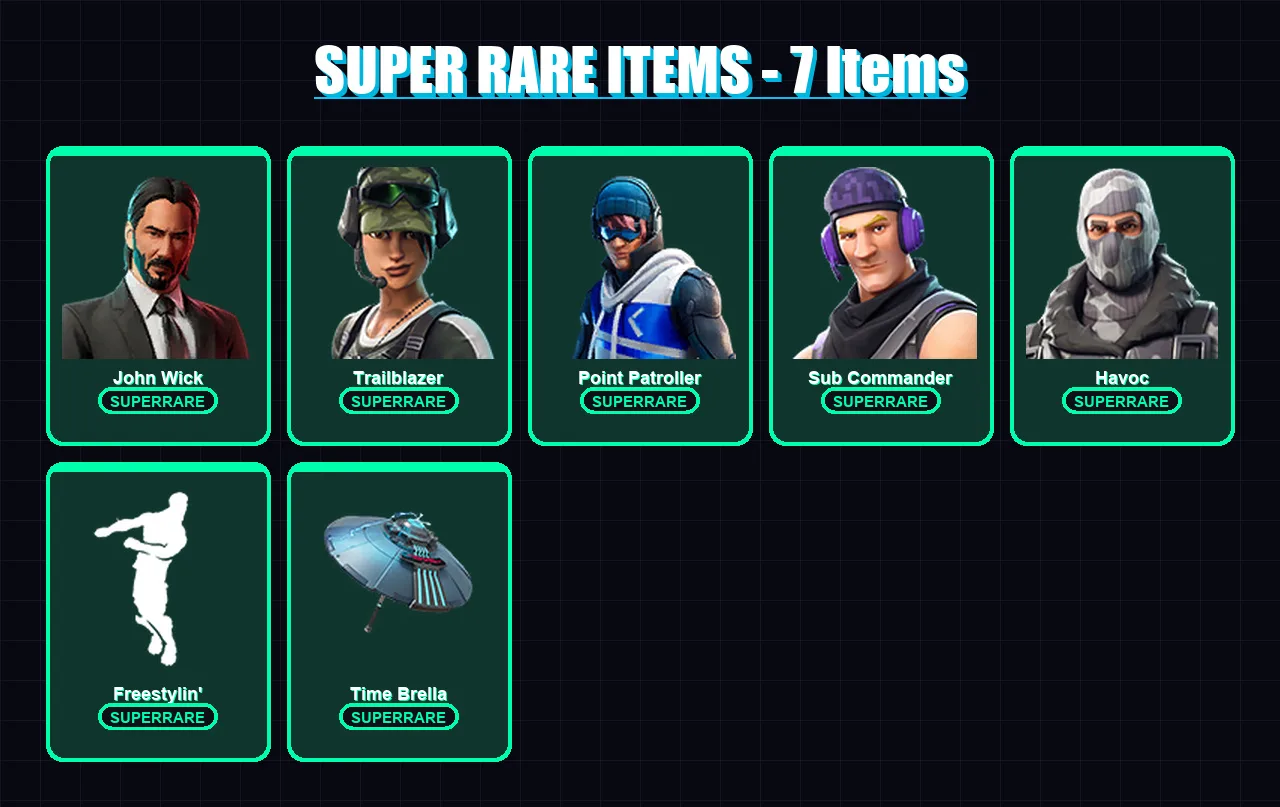[PS4/PS5/PC] | John Wick | Trailblazer | Point Patroller | Sub Commander | Havoc | 103 skin | 127 pickaxe | 89 emote | 124 glider | Lv1431