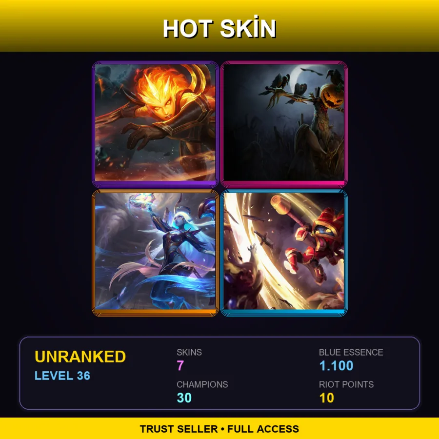 EUW | Lv36 | Unranked | 7 Skin | 30 Champ — LoL account