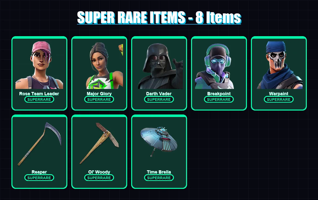 [PS4/PS5/XBOX/PC] | Rose Team Leader | Major Glory | Darth Vader | Breakpoint | Warpaint | 166 skin | 155 pickaxe | 143 emote | 145 glider | Lv2251