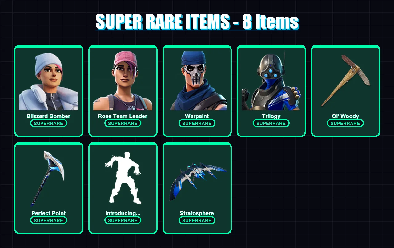 [PS4/PS5/XBOX/PC] | Blizzard Bomber | Rose Team Leader | Warpaint | Trilogy | Mandalorian | 12 skin | 13 pickaxe | 10 emote | 14 glider | Lv122