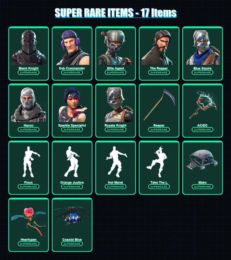 [PC/XBOX/PSN] | Black Knight | Sub Commander | Elite Agent | The Reaper | Blue Squire | 47 skin | 27 pickaxe | 44 emote | 41 glider | Lv691