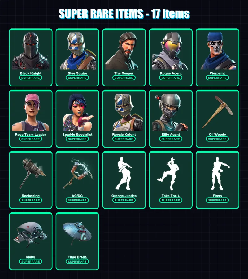 [SWITCH/XBOX/PSN/PC] | Black Knight | Blue Squire | The Reaper | Rogue Agent | Warpaint | 107 skin | 87 pickaxe | 96 emote | 73 glider | Lv802