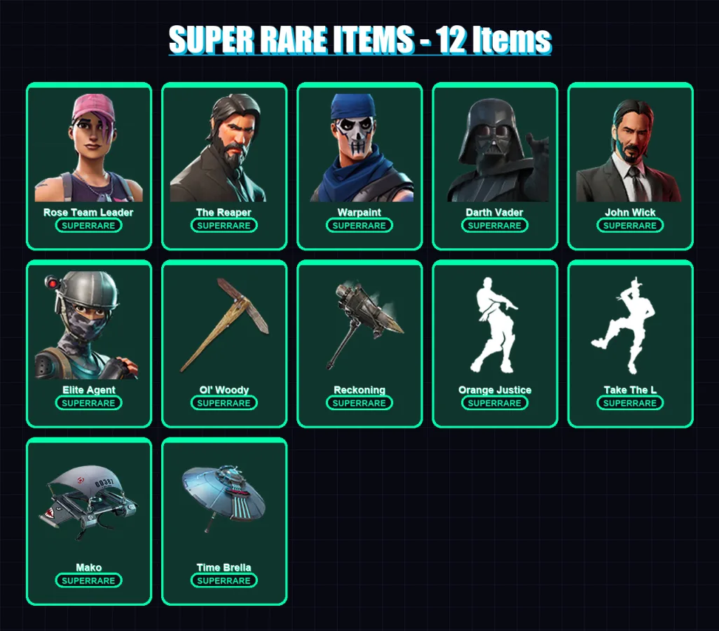 [PC/XBOX/PSN] | Rose Team Leader | The Reaper | Warpaint | Darth Vader | John Wick | 146 skin | 137 pickaxe | 129 emote | 144 glider | Lv2445
