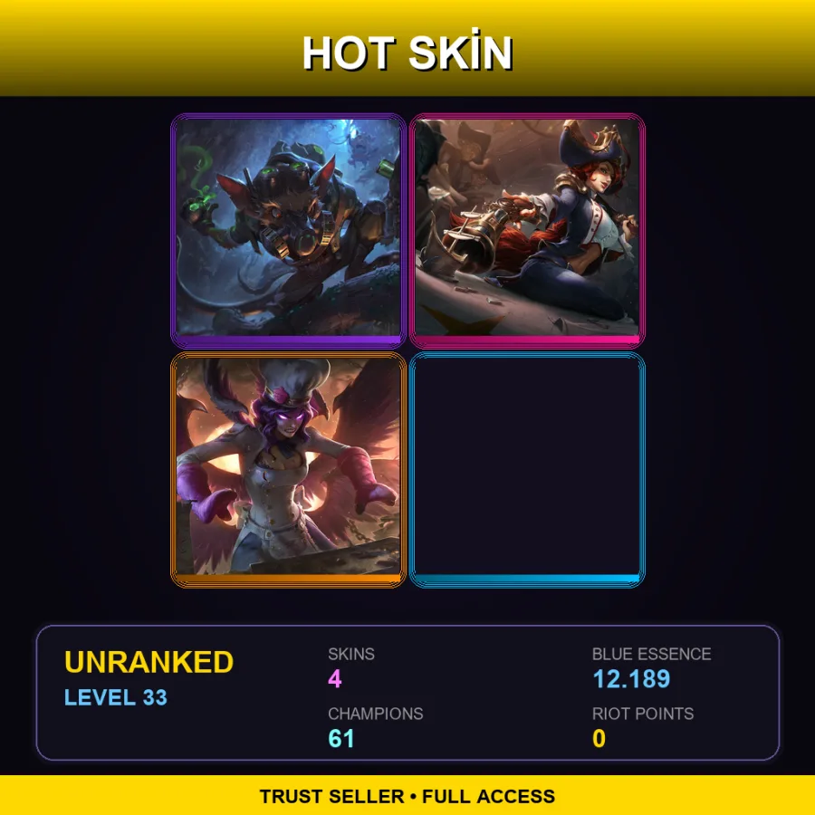 LAN | Lv33 | Unranked | 4 Skin | 61 Champ — LoL account