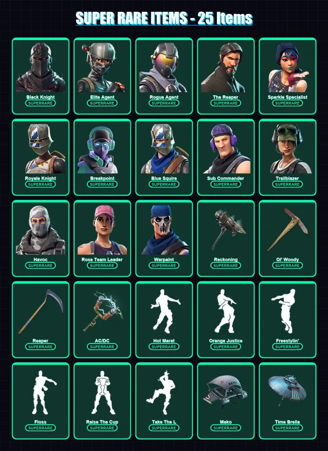 [PC/XBOX/PSN] | OG Skull Trooper | Black Knight | Elite Agent | Rogue Agent | The Reaper | 96 skin | 84 pickaxe | 101 emote | 96 glider | Lv1594