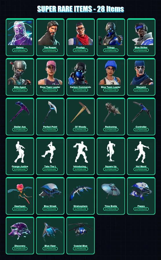 [PS4/PS5/XBOX/PC] | Galaxy | The Reaper | Prodigy | Trilogy | Blue Striker | 60 skin | 57 pickaxe | 69 emote | 59 glider | Lv585