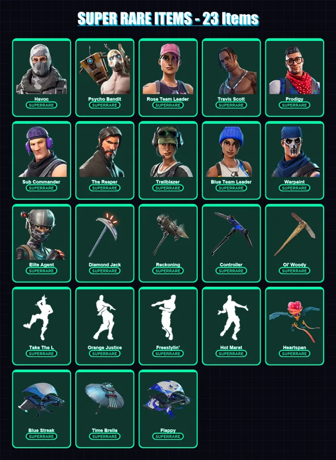[PC/XBOX] | Havoc | Psycho Bandit | Rose Team Leader | Travis Scott | Prodigy | 229 skin | 255 pickaxe | 228 emote | 220 glider | Lv2862