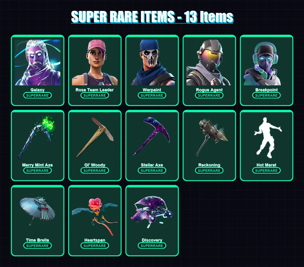 [PC/XBOX/PSN] | Galaxy | Rose Team Leader | Warpaint | Rogue Agent | Galaxia | 161 skin | 152 pickaxe | 128 emote | 123 glider | Lv1466