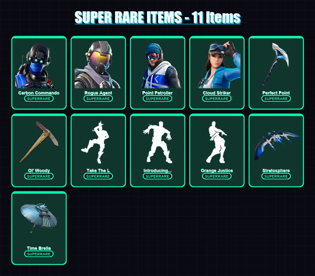 [PC] | Carbon Commando | Rogue Agent | Point Patroller | Cloud Striker | Fusion | 159 skin | 158 pickaxe | 159 emote | 114 glider | Lv1560