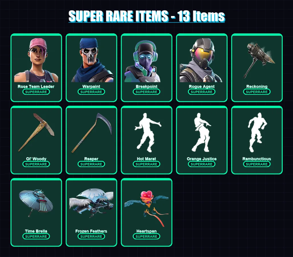 [PC/PSN] | Rose Team Leader | Warpaint | Breakpoint | Rogue Agent | Blackheart | 172 skin | 171 pickaxe | 137 emote | 121 glider | Lv1705