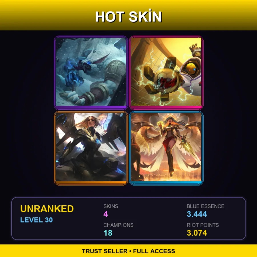 EUW | Lv30 | Unranked | 4 Skin | 18 Champ